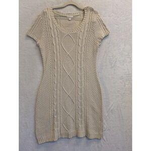 Women's Cream Cable Knit Short Sleeve Sweater Dress‎ Size L